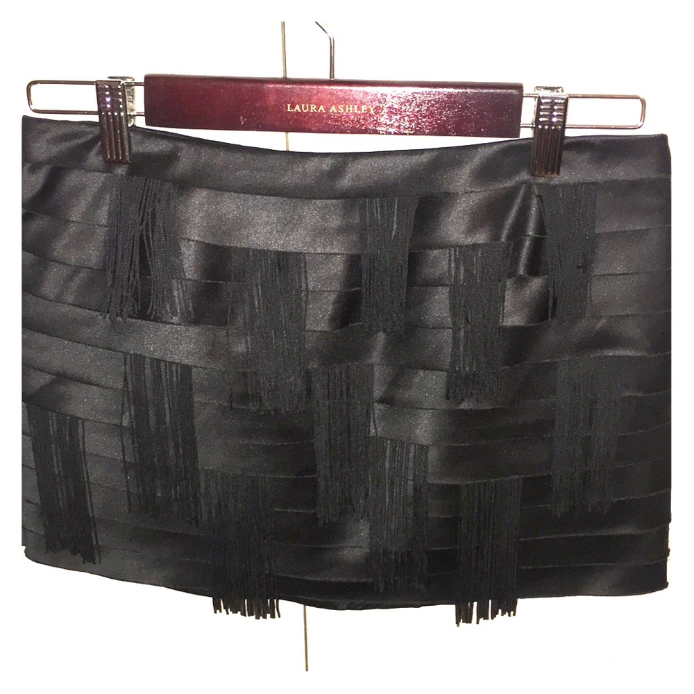 Black bebe Mini Skirt with Fringe